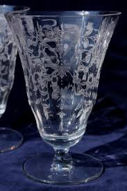 Wistaria pink (stem 17477) view pattern. Vintage Elegant Glass Iced Tea Glasses Optic Pattern Footed Tumblers W Etched Design