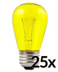 Replacement Yellow 11 Watt Incandescent S14 Sign Light Bulbs E26 Medium Base 25 Pack On Sale Now Light Bulbs At Paperlanternstore