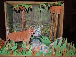 Liger Diorama Made With Construction Paper Cellophane Glitter And Shoe Box Habitats Projects Art Essay Tiger Habitat