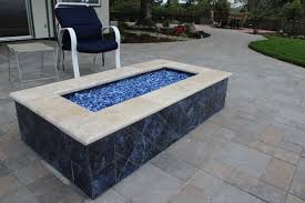 Rectangle Firepit With Blue Glass Glass Fire Pit Fire Pit Decor Fire Pit Furniture