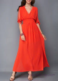 2019 Sik Gece Kiyafetleri Nar Cicegi Uzun V Yakali Yetim Yirtmacli Kol Abiye Elbise Maksi Elbiseler Kadin Modasi Elbiseler Ve The Dress