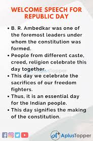 Republic day is a national holiday in india. Welcome Speech For Republic Day In English For Students And Children A Plus Topper