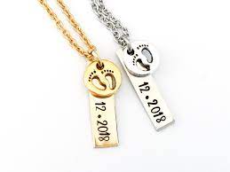 Expecting Mom Gift Drop Bar Necklace Due Date Necklace Baby Etsy Baby Feet Charm Baby Feet Necklace Expecting Mom Gifts