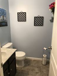 Our Powder Room Sherwin Williams Honest Blue Paint In A Small Bathroom With No Windows Looks More Blu Small Bathroom Colors Painting Bathroom Bathroom Colors