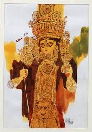 Maa Anup Roy Water Colour 14 X 10 Goddess Art Mini Canvas Art Colorful Art