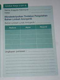 We did not find results for: Mendeskripsikan Tindakan Pengolahan Bahan Limbah Anorganik Lk 3 Prakarya Kelas 7 Semester 2 Tolong Brainly Co Id