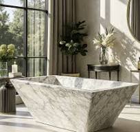 Marble Bathtub hand-carved from white Carrara Marble - Ergonomic Slope for  Ultimate Comfort and Style