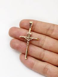 Solid cross necklace set in 14k yellow, white or rose gold. 14k Yellow Rose Gold Jesus Christ Cross Crucifix Pendant Etsy