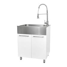 The large sink basin easily fits wash buckets and paint trays, with a single lever faucet for easy. Presenza All In One 28 In Rta Laundry Cabinet With Stainless Steel Sink And Faucet The Home Depot Canada