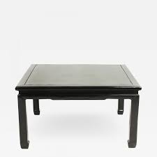 Black lacquer oriental desk with hand painted chinoiserie landscape. Chinese Ming Style Black Lacquer Coffee Table