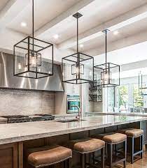 Cube Cage Lighting Complete With Edison Bulbs Complements An Oversized Kitche Lighting Fixtures Kitchen Island Small Kitchen Lighting Interior Light Fixtures