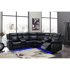 This sectional sofa's navy blue performance fabric is soft to the touch with padded armrests while power motion is activated in the headrests, left, right, and armless recliners for plenty of relaxing seating as you host movie nights with friends and family. Global Furniture Um02 Casual Power Reclining Sectional Sofa With Storage Console Cup Holders And Led Lighting Value City Furniture Sectional Sofas