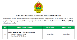 • elaun dibayar mengikut jumlah jam latihan yang di hadiri. Permohonan Jawatan Kosong Askar Wataniah Kor Polis Tentera Diraja Tahun 2021