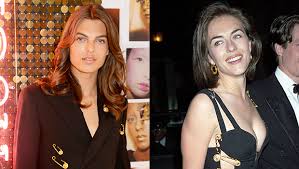 Elizabeth hurley wows in a cutaway safety pin gown 25 years after wearing the original to the premiere of four weddings and a funeral. Damian Hurley S Safety Pin Jacket Like Mom Liz Hurley S Dress Hollywood Life