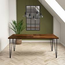 Niches and spare closets in the dining room is a great place to build a home office. Dark Wood Dining Table With Hairpin Legs Seats 6 Drew Furniture123