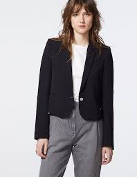 Veste en jean noir femme courte. Veste Tailleur Courte En Crepe Noir Femme Ikks Mode Automne Hiver Manteau Parka Veste