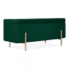Bonded leather upholstery, poplar wood frame ● color options: Green Velvet Upholstered Storage Bench Ottoman Velvet Storage