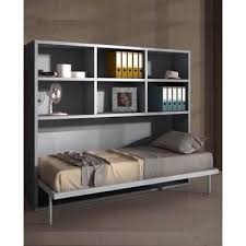Joy Armoire Lit Escamotable Horizontale 1 Place 90x190 Pieds A Retournement Automatique Et Etageres Gris