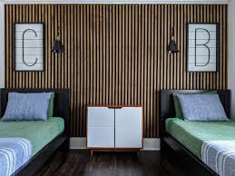 Wood slat feature wall for entryway. Big Boys Bedroom Reveal