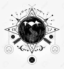 Popular arm tattoo ideas for men. Mountains Tattoo And T Shirt Design Mountain Wind Rose Compass Tattoo Art Travel Adventure Outdoors Meditation Symbol Road In The Mountains Tattoo For Camping Tracking And Hiking Royalty Free Cliparts Vectors And Stock