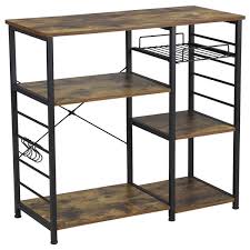 Multilevel Kitchen Stand Trolley Wood Kitchen Storage Shelf With Basket 6 Hooks Metal Rustic Brown Short Walmart Com In 2020 Mini Oven Kitchen Storage Shelves Industrial Kitchen