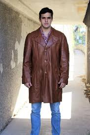 Hipster Street Style Goes Vintage In A Brown Leather Coat Vintage Leather Coat For Men 60s 70s Cre Mens Leather Coats Brown Leather Coat Men S Leather Jacket