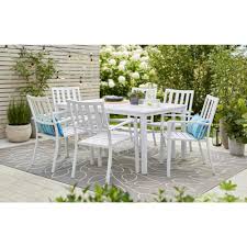 Hampton Bay Mix And Match Lattice White Metal 60 In X 37 In Rectangle Outdoor Dining Table With Metal Outdoor Furniture Patio Dining Table Metal Dining Table