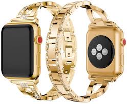 However, choosing from amongst the best apple watch bands to find ones that go with the gold color can be a little tougher than the other options. Amazon Com Dassions Metal Bangle Bling Rhinestone Diamond Wristband X Link Strap For Apple Watch Band 38mm 40mm Women Iwatch Series 6 5 4 3 2 Se 38mm 40mm Gold