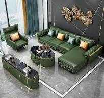 Conjunto de Sofá de Luxo Moderno em Couro Italiano com Estrutura de Madeira  Sólida para Sala de Estar, Sofá em Forma de I