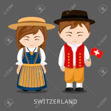 Swiss costumes of 22 cantons. Swiss In National Dress With A Flag Man And Woman In Traditional Royalty Free Cliparts Vectors And Stock Illustration Image 96984393