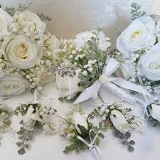 Gorgeous Artificial Wedding Flowers White Silk Roses Gypsophila And Foliage Bridal B Artificial Flowers Wedding Flower Bouquet Wedding Silk Flowers Wedding