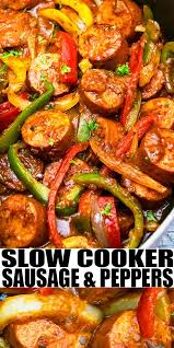 Slow Cooker Sausage And Peppers In 2020 Crockpot Recipes Slow Cooker Sausage And Peppers Crockpot Dinner Recipes Crockpot