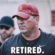 The coach responsible for breaking the Trojan Curse retires today after 6  seasons with USC. Coach West went 64-18 in his tenure, winning it all in  2065. He managed to win a