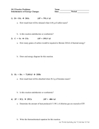 Ch 11 Worksheet 5 Thermochemical Stoichiometry