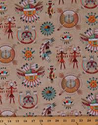 Priced by the 1/2 yard, cut on order. Cotton Sand Paintings Native American Southwest Tribal Designs Tucson Cotton Fabric Print By The Yard 549sand
