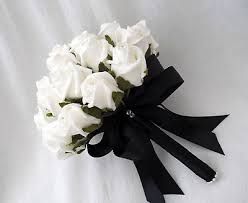 Check spelling or type a new query. Wedding Flowers Posy Bouquet In Ivory Roses Black Ribbon Brides Bridesmaids We Black And White Wedding Theme Black And White Roses White Wedding Bouquets
