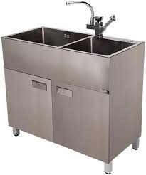 Check spelling or type a new query. Gxfc Stainless Steel Sink Cabinet Integrated Large Washbasin With 2 Compartments For A Utility Room Kitchen Or Laundry Includes Tap And Waste Set Amazon De Home Kitchen