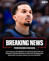 Grizzlies finalized the buyout with Jeff Schwartz and Javon Phillips of  Excel Sports for Cole Anthony's new opportunity. Anthony has ranked in the  top five in total points and assists off the