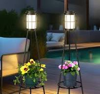 Solar Floor Lamp Outdoor Waterproof 2 Pack Outdoo Sola Lights With Plant  Stands, 36.22" Metal Outdoor Floor Lamps For Patio