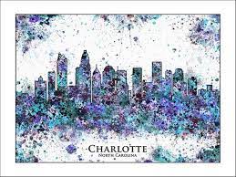 Charlotte Skyline 40x60 Custom For Ksamps Etsy Charlotte Skyline Map Painting Splatter Art