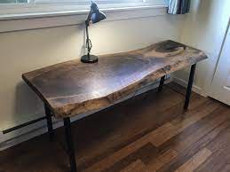 We create amazing live edge furniture using locally sourced hardwoods. First Real Project A Live Edge Walnut Desk It Was Hard To Get The Lighting Right But The Wood Has Tiger Stripe Patterns Woodworking