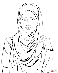 Раскраска Девушка в хиджабе | Раскраски для детей печать онлайн