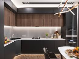 Latest modular kitchen design catalogue at wooden street. Minimalist Kitchen Designs Decorated With A Wooden Accent And Gray Color Combination Roohome