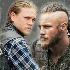 Charlie Hunnam Aka Jax Teller On Sons Of Anarchy Left Travis Fimmel Aka Ragnar Lothbrok On Vikings Right Charlie Hunnam
