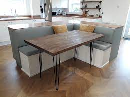 Our L Shaped Kitchen Dining Booth And Handmade Table With Hairpin Legs Breakfast Nook Island Banquet Dining Booth Kitchen Banquette Booth Seating In Kitchen