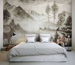 Wallpaper Mountain Forest Jungle In Foggy White Tan Etsy In 2021 Nature Wall Art Nature Wall Large Wall Murals