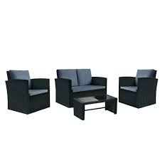 Black adelphine outdoor seat cushion. Panana Rattan Patio Furniture Set 4 Pieces Wicker Garden Table And Chairs Sofa Conversation Outdoor Black Wicker With Dark Grey Cushions Amazon In Furniture