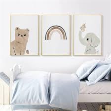 Sarah Duke Çocuk Posteri Çocuk Odası 3lü Set Çizgi Film Hayvan Gökkuşağı  Duvar Resimleri, Çerçevesiz Çocuk Odası Resimleri, Boho Dekorasyon Sanat ...