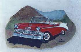 Car Paintings Vintage Autos 50 S Classics Rock Paintings Car Portraits Lee Wismer Slates Painted Rocks Car Painting Painting