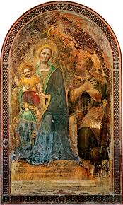 La vergine, riccamente abbigliata con un manto purpureo bordato in oro e col capo coperto da un velo pure dorato, stringe fra le braccia con materna sollecitudine il gesù. Madonna Col Bambino E Angeli Wikiwand